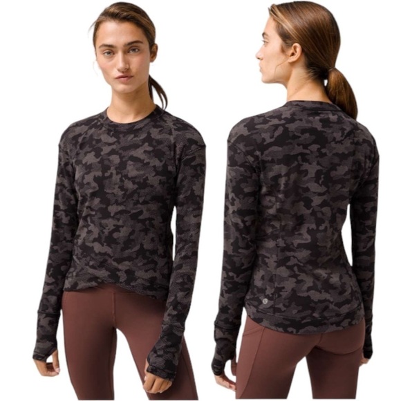 Lululemon 2020 Close to Crossing Long Sleeve Running Top Black Grey Camo Sz 4 - Picture 1 of 10